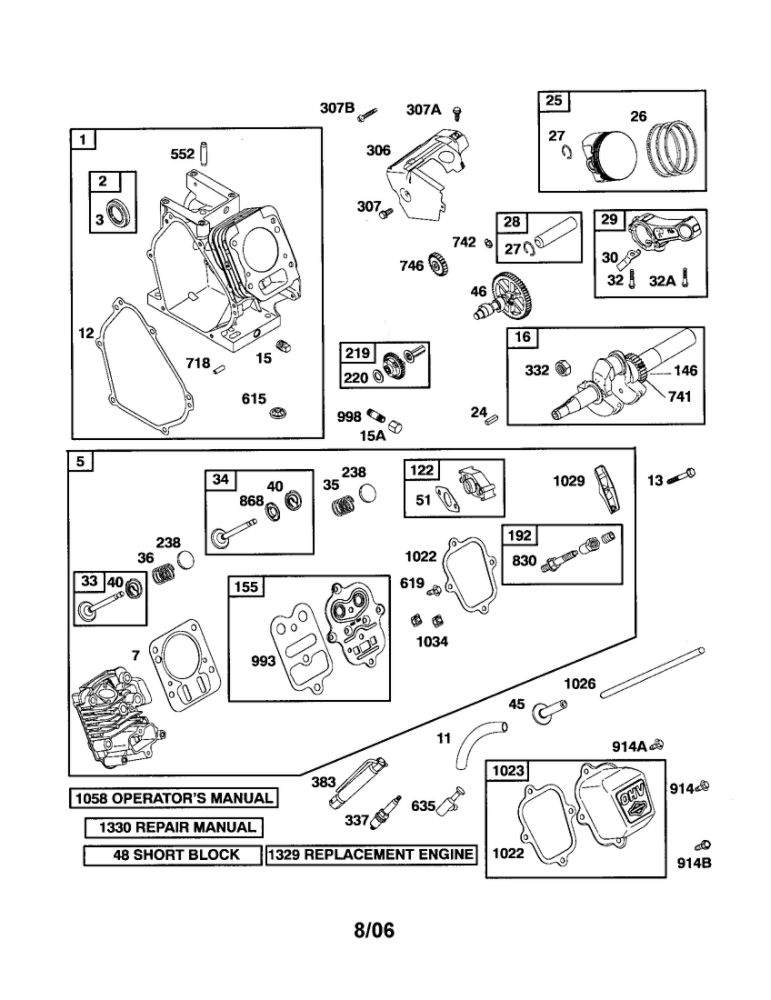 Cylinder/Cylinder Head Diagram and Parts List for 12R113-0734  Briggs and Stratton Engine